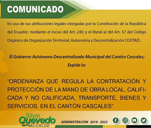 ORDENANZA QUE REGULA Y CONTROLA LA CONTRATACIÓN Y PROTECCIÓN DE LA MANO DE OBRA LOCAL